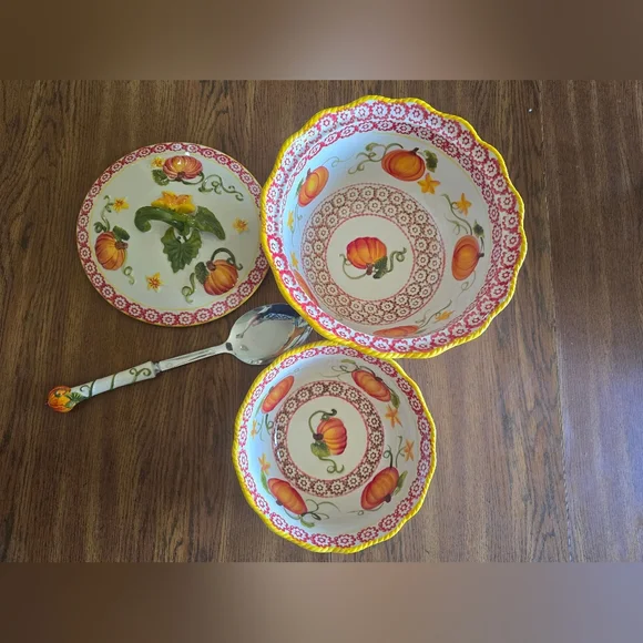 5 Piece Temptations Fall Ceramic Serving Bowl Dish Set - Picture 5 of 16